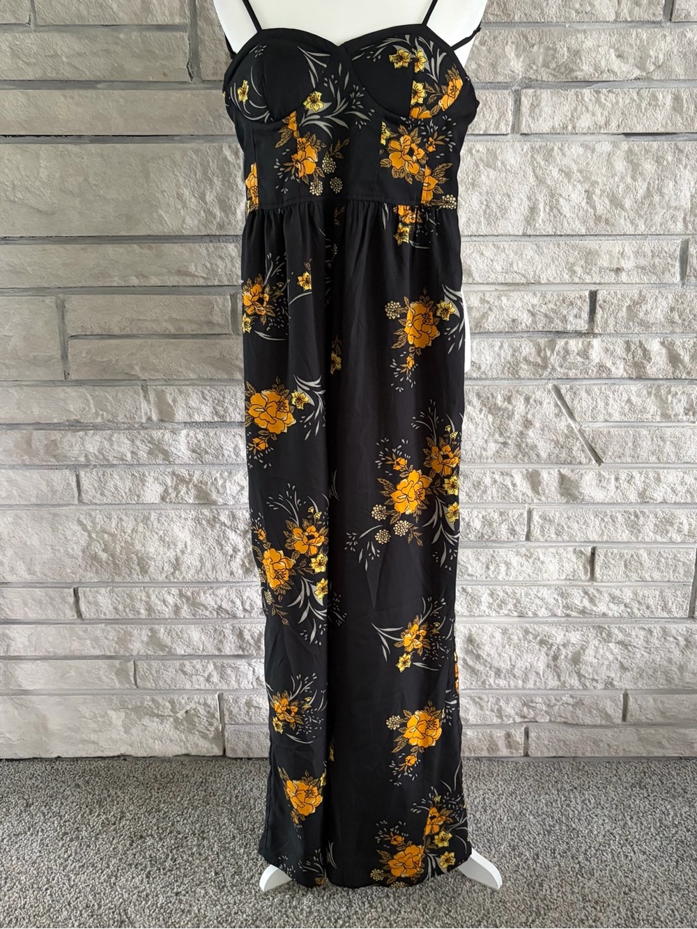 Band of Gypsies Black Jumpsuit with Yellow Floral Print
